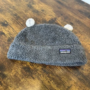 Patagonia Hat Cap Fitted Kids 5T Gray Sherpa Fleece Bear Ears 100% Recycled - Picture 1 of 5
