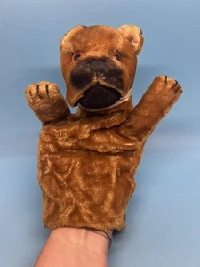 Vintage Steiff Brown Bulldog Or Boxer Dog Mohair Hand Puppet - Picture 1 of 12