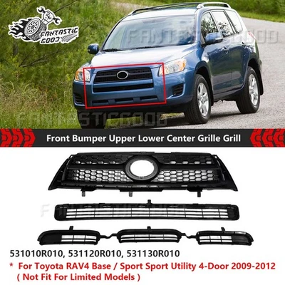 Parachoques delantero negro parrilla inferior superior 3 piezas para Toyota RAV4 Base Sport 2009-2012 Foto 1 de 4