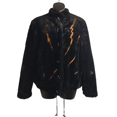 Jamie Sadock Woman’s Faux Fur Coat Black Orange Toggle Metal Buttons Size M Foto 1 de 4
