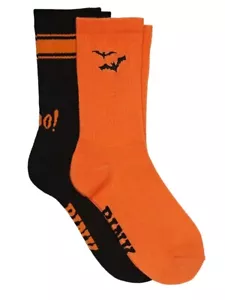 Victoria's Secret Halloween PINK 2-PACK SOCK Crew Orange/Black NWT - Picture 1 of 6