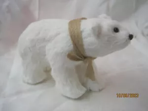 Vintage faux fur over paper mache Christmas white Polar Bear gold accents #35 - Picture 1 of 5