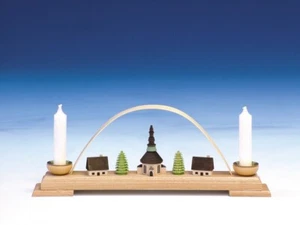 Nuevo candelabro arco flotante pequeño con iglesia de Seiffen Erzgebirge NUEVO & EMBALAJE ORIGINAL - Imagen 1 de 1