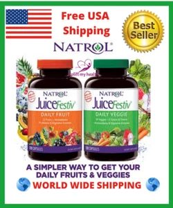 Natrol Juicefestiv Daily Fruit&Veggie Probiotics Digestive Antioxidants 240 Caps - Picture 1 of 5