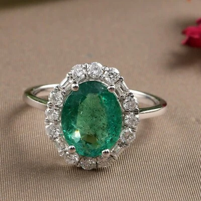 3.02 TCW Oval Sambianischer Smaragd Kunstdiamanten Grown Cvd Diamantring 18k - Bild 1 von 4