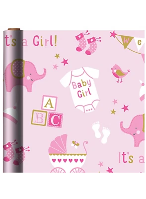 BABY GIRL JUMBO WRAPPING PAPER FOLDED FLAT GIFT WRAP ANY OCCASION 40 SQ. FT. NEW - Image 1 of 4