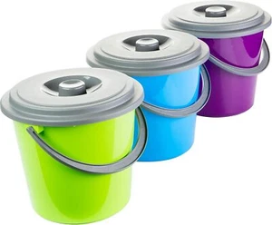 3er Set Putzeimer 10 Liter Plastikeimer Kunststoff 3 Farben mit Deckel - Bild 1 von 5