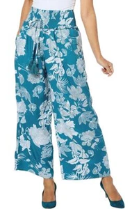 Antthony Printed Woven Pull-On Wide-Leg Crop Pant Mosaic Blue - Picture 1 of 1
