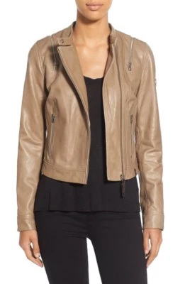 NUEVA Chaqueta de Moto de Cuero con Detalle de Cremallera para Mujer Rudsak - Beige L #SJ031 Foto 1 de 4