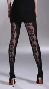 Mura 20/50Den Microfiber Tights Embroidered Flower Line Inserts on Front OR Back - Picture 1 of 4