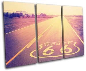 Route 66 Road California USA Landscapes TREBLE CANVAS WALL ART Picture Print - Picture 1 of 1