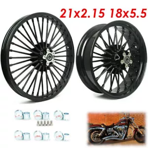 21x2.15 18x5.5 Fat Spoke Wheels Rims for Harley Dyna Street Bob FXDB Choppers - Picture 1 of 12