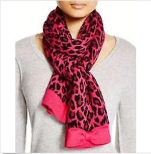 KATE SPADE Leopard Print Scarf Muffler Raspberry Pink & Black - Picture 1 of 6