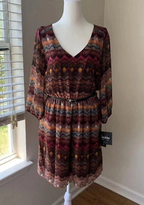 NUEVO BOHO Vestido Chevron Para Mujer Talla Mediana Carrera Informal Semi Transparente Foto 1 de 4