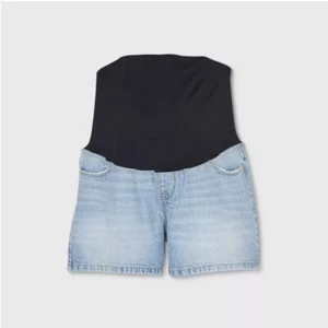 Ingrid & Isabel Crossover Panel Maternity Midi Jean Shorts Size 8 Light Blue New - Picture 1 of 2
