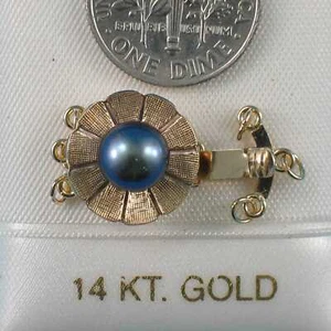 14K Yellow Gold Triple Strands (3 Rows) Blue-Gray Pearl Clasp - Picture 1 of 5