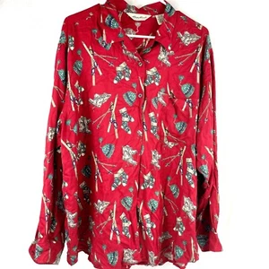 Eddie Bauer rote Bluse Knopfleiste Ski Hüte Stiefel Tasche Langarm Damen XXL - Bild 1 von 10