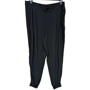 Eileen Fisher 100% seta georgette crepe jogger plissettato taglia XL polsini con cerniera nero - Foto 1 di 7
