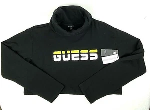 GUESS Nolan Cropped Mock Neck Top Large Schwarz Grün Logo Langarm Damen NEU - Bild 1 von 9