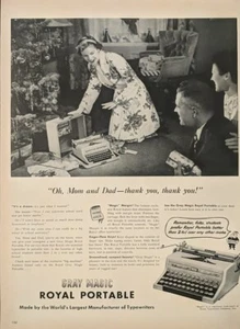 1949 Vintage Royal Typewriter Print Ad, Typewriter Under Christmas Tree Present - Picture 1 of 1