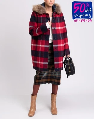 RRP €780 WOOLRICH 3in1 Coat L Alpaca Mohair & Wool Blend Down Gilet Raccoon Fur - Image 1 of 4