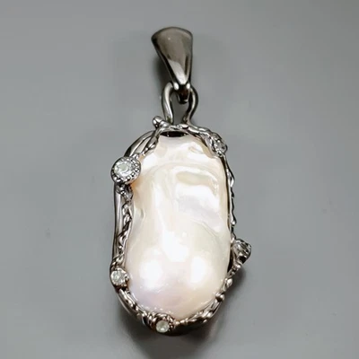 Handmade Natural Baroque Pearl Pendant 925 Sterling Silver  /NP51747 - Image 1 of 4