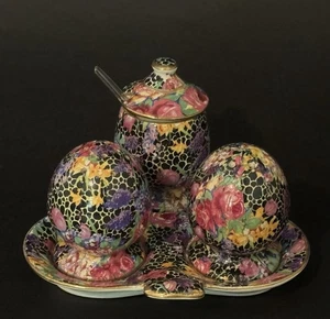 Royal Winton Grimwades Hazel Chintz Salt & Pepper Shaker Condiment w/ Tray AS IS - Picture 1 of 23
