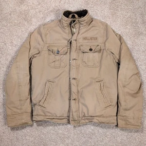 Giacca vintage Hollister Carpinteria Y2K kaki sherpa pelliccia sintetica uomo XL - Foto 1 di 14