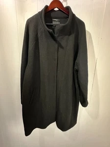 Cynthia Rowley schwarz 100 % gekochte Wolle lang Druckknopfleiste Erbsenmantel Größe 2X 52" Brustumfang - Bild 1 von 9