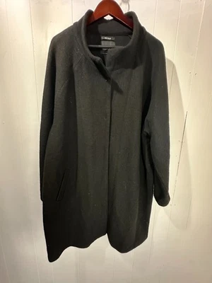 Abrigo Cynthia Rowley Negro 100% Lana Hervida Largo A Presión Frontal Guisante Talla 2X 52" Pecho Foto 1 de 4