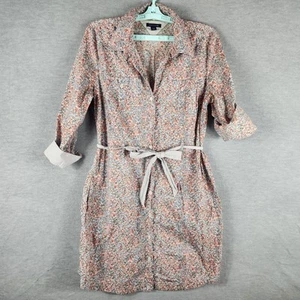 Tommy Hilfiger Dress Womens Large Pastel Floral Shirt Dress Belted Pocket Cotton - Picture 1 of 23