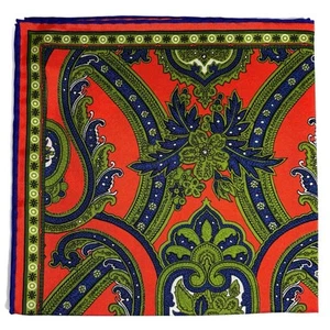 Orange & Green Floral Motif Silk Pocket Square (Hand-Rolled in England) - Picture 1 of 7