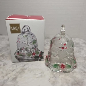 Mikasa Christmas Crystal Glass Bell Holiday Bloom Ornament Holly Poinsettias  - Picture 1 of 21