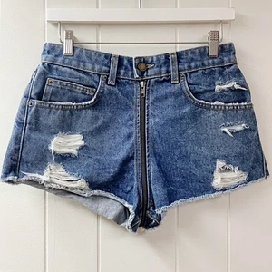 NWOT CARMAR Blue Helen Exposed Zipper Denim Shorts SZ 28 Distressed Festival - Picture 1 of 11