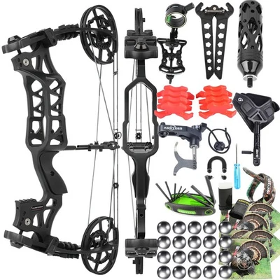 25" Compound Bow Set 40-70lb Dual-Use Steel Ball Short Axis Archery Hunting R/LH - Image 1 of 4