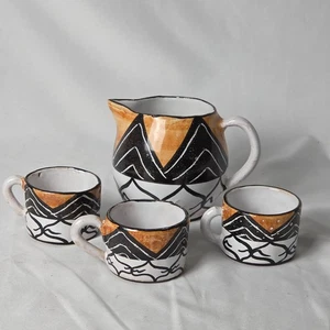 Vintage Signed Handmade Ceramic Creamer with Small Mugs - Sao Miguel, Azores - Picture 1 of 12