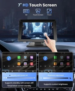 Portable Car Stereo Radio Apple Carplay Android Auto Wireless Touch Screen 7inch - Picture 1 of 3