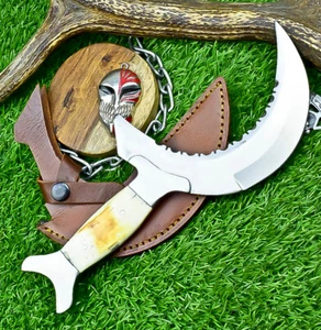 Handmade Crescent Half-Moon Ritual Knife, Unique Curved Blade, Leather Sheath 53 - Picture 1 of 9