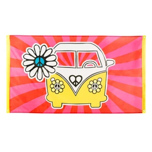 Hippie Fahne Flagge 90x150 Mottoparty Partydeko Dekoration Flower Power Deko - Bild 1 von 3