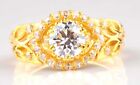2.80Ct D/VVS1 Round Cut Solitaire With Accents Women's Ring In 14KT Yellow Gold