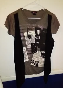 Ultra Flirt Women's Grey T-Shirt with Attached Vest Sz M - Picture 1 of 4