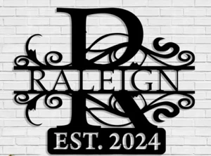 Personalisierte Initiale Name Monogramm Metall Wanddeko Schild personalisiert schwarz - Bild 1 von 3