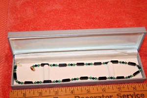 Schöne Malachit, Onyx & 14k Gelbgold Perlen Halskette 18" in Länge & Box - Bild 1 von 6