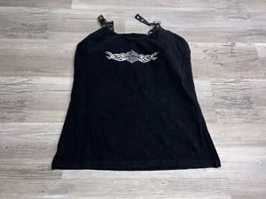 Vintage Harley Davidson RARE Cami Buckle Straps 90s Black Silver Graphic Tank XL - Picture 1 of 9
