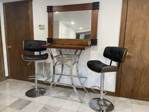 Bar Set 4 Piece 2 Adjustable Bar Stools Wine Rack Bar Table & Antique Mirror - Picture 1 of 12