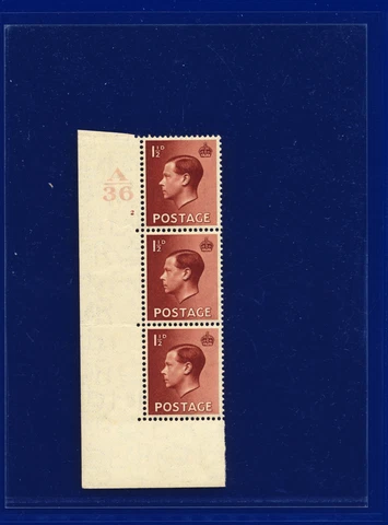 1936 SG459 1½d Red-Brown P3 Ctrl A36 Cyl.2 no dot Perf 5(E/I) MMH Cat £80 pdlj Cover