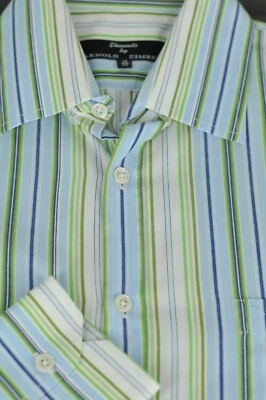 Camisa de vestir Arnold Zimberg para hombre azul verde y blanco a rayas de algodón 16 x 32 Foto 1 de 4