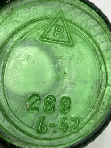Vintage Early Garden Sprayer Wooden Handle Green Glass Base #288 6-42 R emblem Cover
