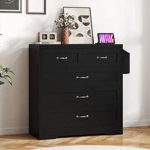 5 Drawers Dresser USB Port Wooden Chests Cabinet for Bedroom Storage Organizer - Picture 1 of 9