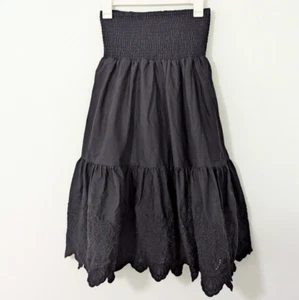 Jason Wu Smocked Waist Eyelet Scalloped Hem Midi Skirt Embroidered Black Small S - Picture 1 of 10